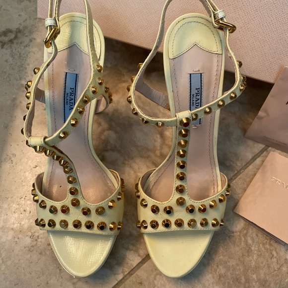 Prada Studded Saffiano Platform Heels Sandals Sz37 - Picture 2 of 6